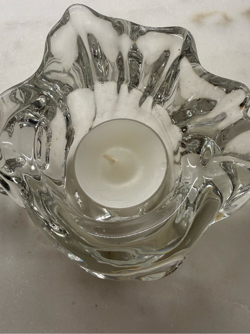 Avon Clear Glass Conch Shell Candle Holder Vintage 1980s Coastal Decor